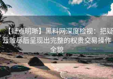 【疑点明晰】黑料网深度检视：把疑云散尽后呈现出完整的权贵交易操作全貌