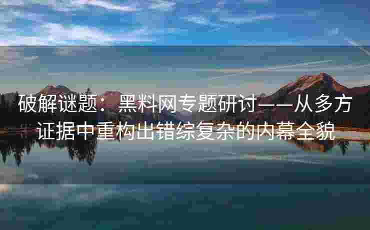 破解谜题：黑料网专题研讨——从多方证据中重构出错综复杂的内幕全貌